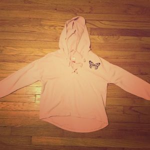 Pink butterfly hoodie with fashionable strings